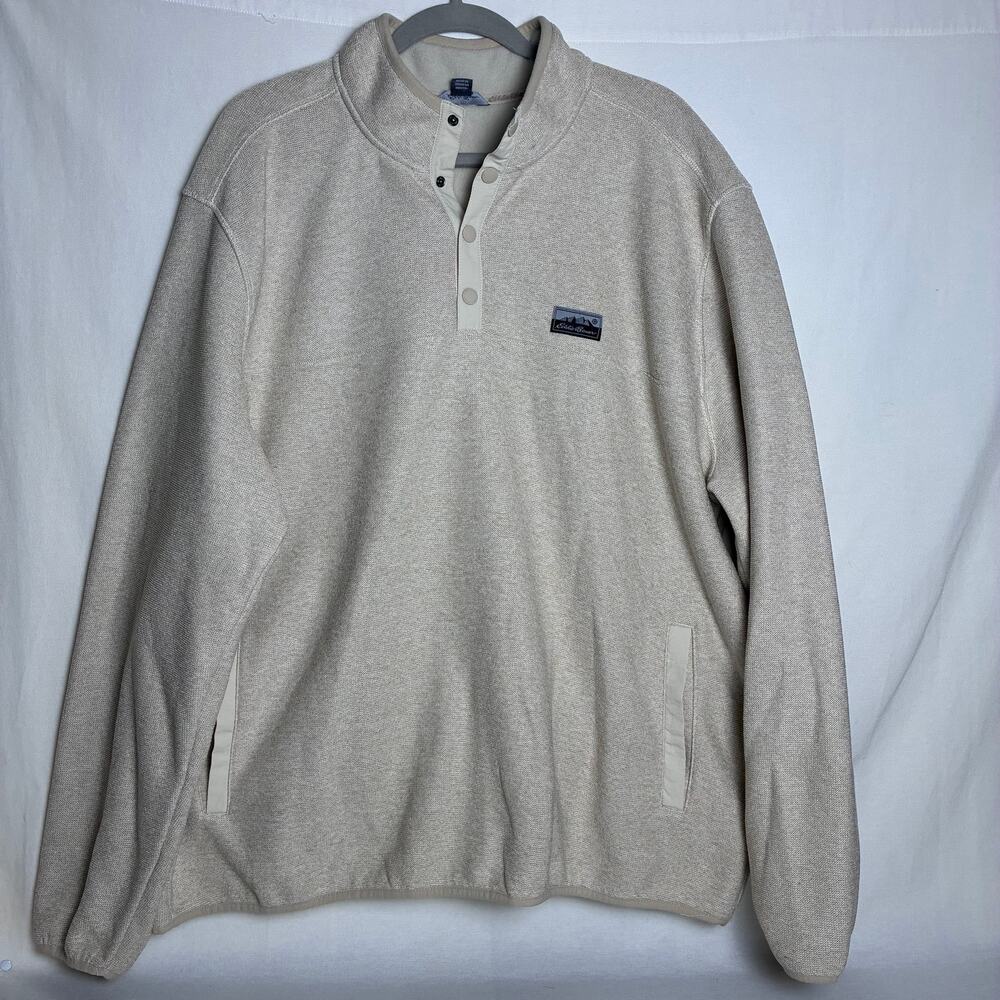 Eddie Bauer Men XXL Oatmeal Sweater Fleece Snap Pullover Gorpcore Outdoor